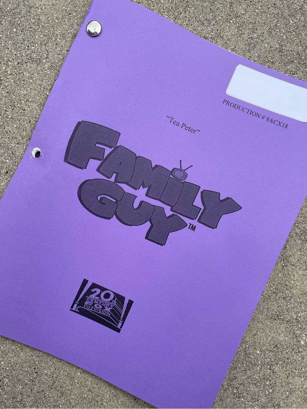 Family Guy 2011 Production Used Table Draft Script Tea Peter PETER JOINS T-PARTY